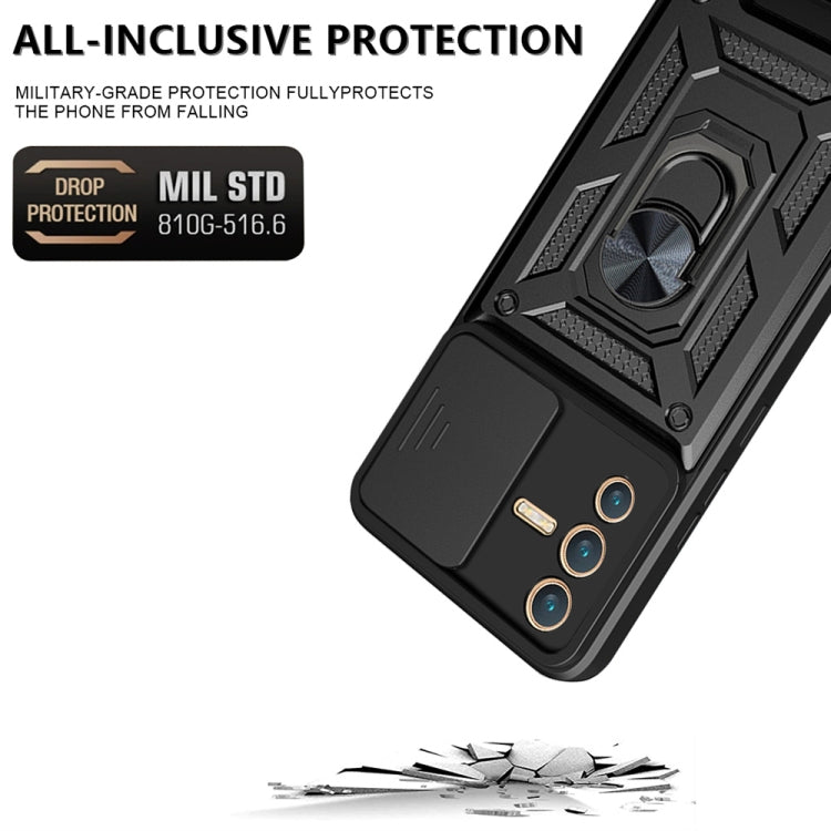 For vivo V23 5G / S12 Sliding Camera Cover Design TPU+PC Phone Case(Blue) - vivo Cases by buy2fix | Online Shopping UK | buy2fix