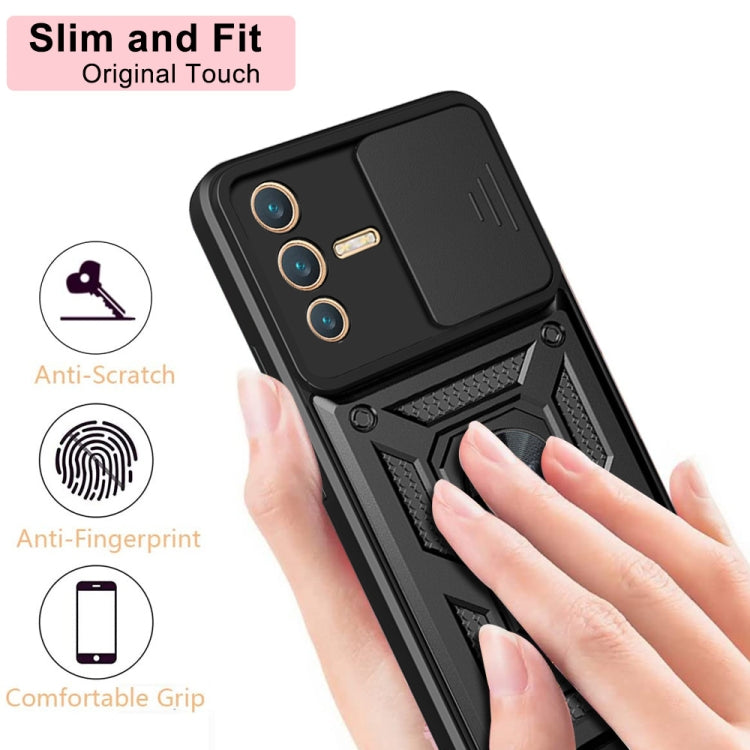 For vivo V23 5G / S12 Sliding Camera Cover Design TPU+PC Phone Case(Blue) - vivo Cases by buy2fix | Online Shopping UK | buy2fix