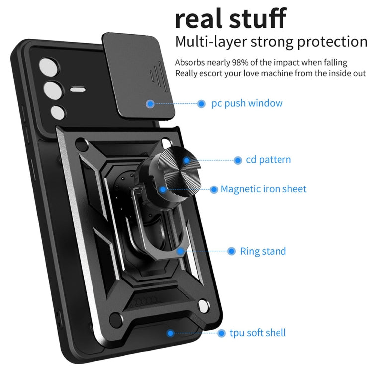 For vivo V23 5G / S12 Sliding Camera Cover Design TPU+PC Phone Case(Blue) - vivo Cases by buy2fix | Online Shopping UK | buy2fix