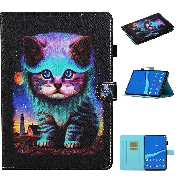 For Lenovo Tab M10 3rd Gen Coloured Drawing Stitching Smart Leather Tablet Case(Night Cat) - Lenovo by buy2fix | Online Shopping UK | buy2fix