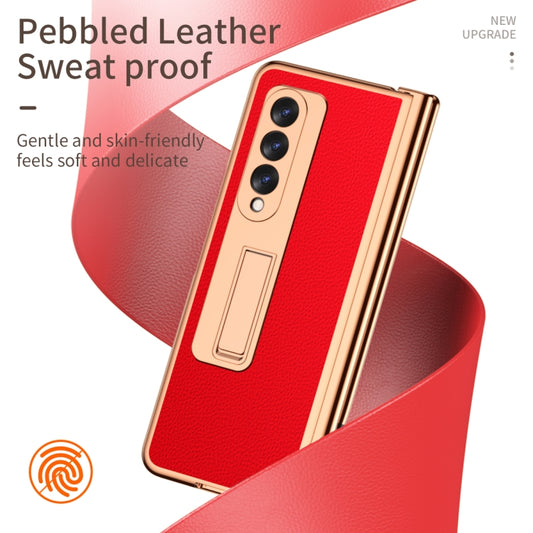 For Samsung Galaxy Z Fold3 5G Litchi Texture Leather Hinged Electroplated Phone Case with S Pen Fold Edition & Protective Film(Red) by buy2fix