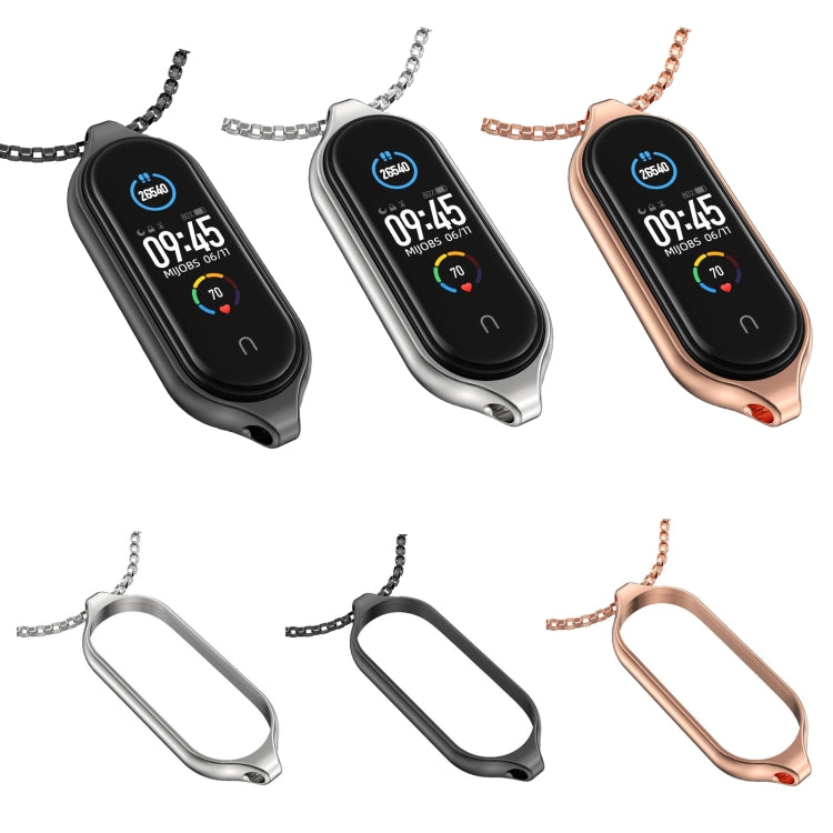 For Xiaomi Mi Band 5 / 6 MIJOBS Metal Pendant Stainless Steel Watch Necklace(Black) - Watch Bands by MIJOBS | Online Shopping UK | buy2fix