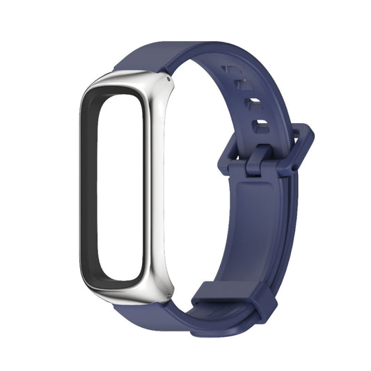 For Samsung Galaxy Fit 2 MIJOBS Metal Case Silicone Watch Band(Midnight Blue Silver) by MIJOBS