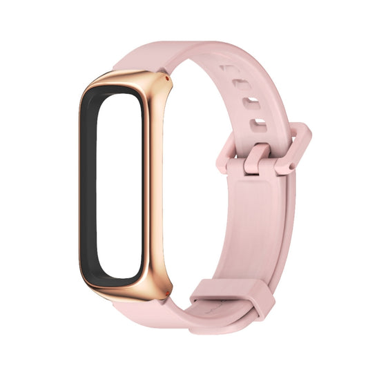 For Samsung Galaxy Fit 2 MIJOBS Metal Case Silicone Watch Band(Pink Rose Gold) by MIJOBS