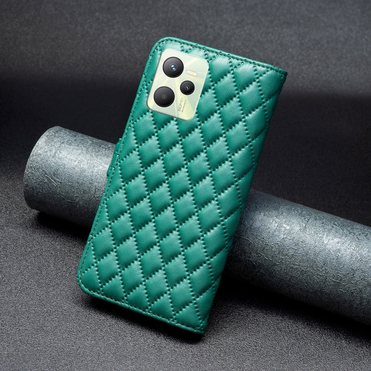 For OPPO Realme C35 Diamond Lattice Wallet Leather Flip Phone Case(Green) by buy2fix