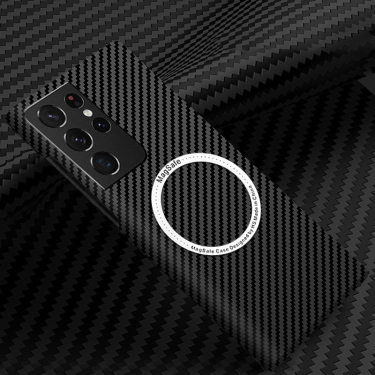 For Samsung Galaxy S21 Ultra 5G Carbon Fiber Texture MagSafe Magnetic Phone Case(Black) - Galaxy S21 Ultra 5G Cases by buy2fix | Online Shopping UK | buy2fix