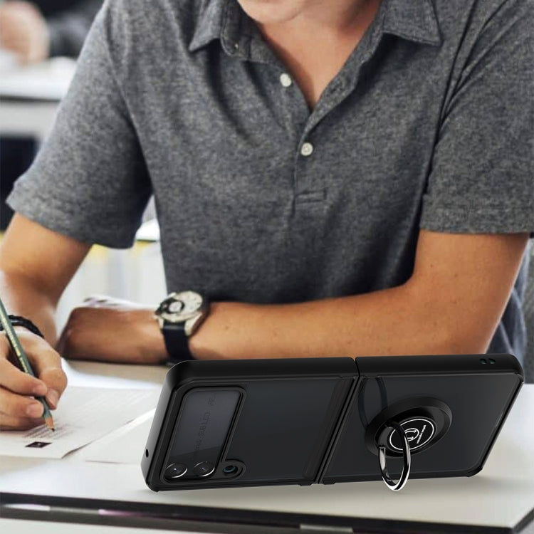 For Samsung Galaxy Z Flip4 Q Shadow I Ring Kickstand PC and TPU Hybrid Phone Case(Black) by buy2fix