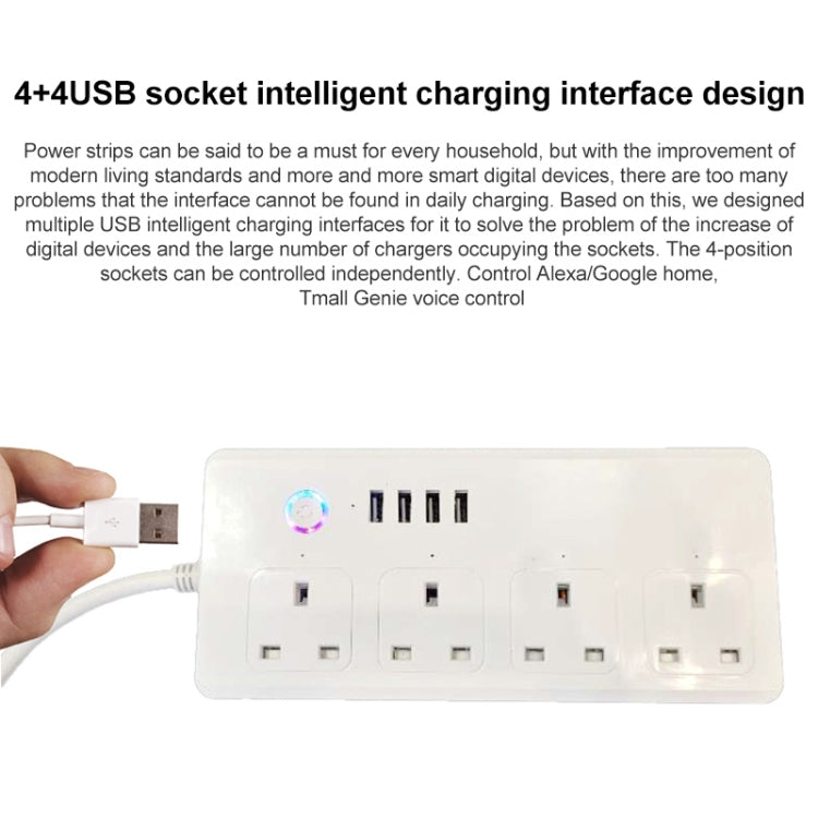ZigBee 13A SM-SO301-K 4 Holes + 4 USB Multi-purpose Smart Power Strip, UK Plug - Smart Socket by buy2fix | Online Shopping UK | buy2fix