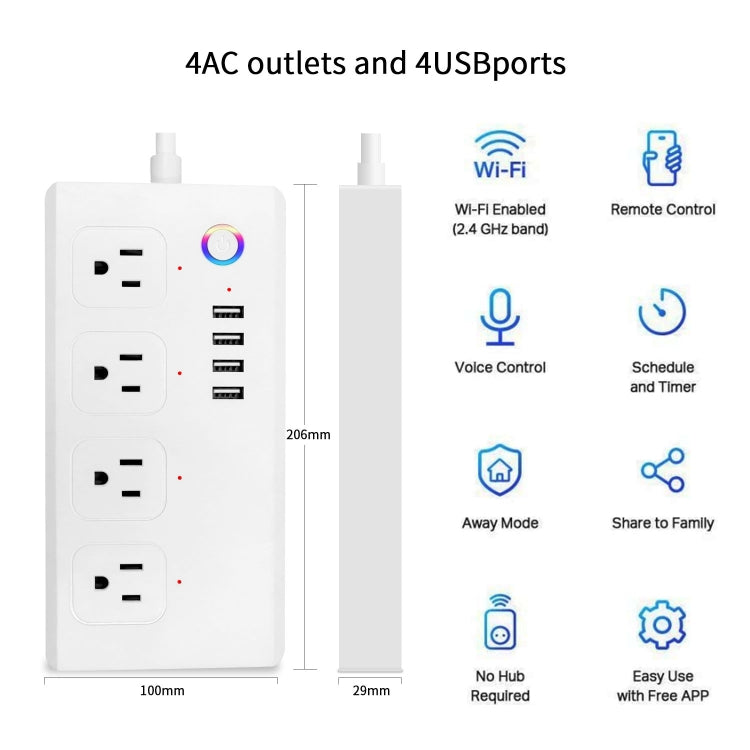 ZigBee 10A SM-SO301-U 2500W 4 Holes + 4 USB Smart Power Strip, US Plug(White) - Smart Socket by buy2fix | Online Shopping UK | buy2fix