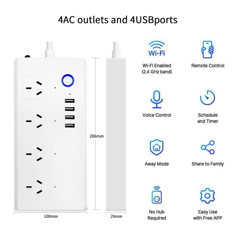 WiFi 10A SM-SO301-A 4 Holes + 4 USB 2000W Multi-purpose Smart Power Strip, AU Plug - Smart Socket by buy2fix | Online Shopping UK | buy2fix