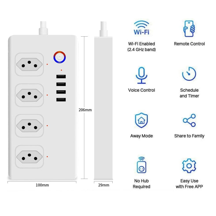 WiFi 10A SM-SO301-B 4 Holes + 4 USB Multi-purpose Smart Power Strip, Brazil Plug - Smart Socket by buy2fix | Online Shopping UK | buy2fix