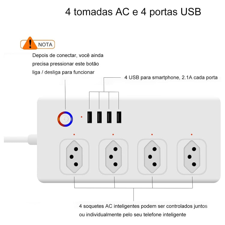 WiFi 10A SM-SO301-B 4 Holes + 4 USB Multi-purpose Smart Power Strip, Brazil Plug - Smart Socket by buy2fix | Online Shopping UK | buy2fix