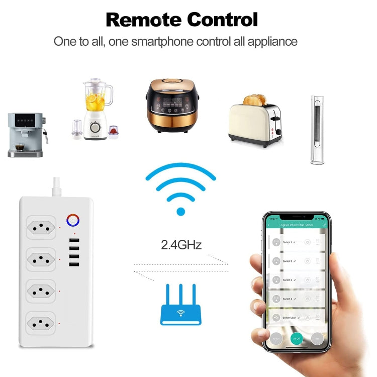 WiFi 10A SM-SO301-B 4 Holes + 4 USB Multi-purpose Smart Power Strip, Brazil Plug - Smart Socket by buy2fix | Online Shopping UK | buy2fix