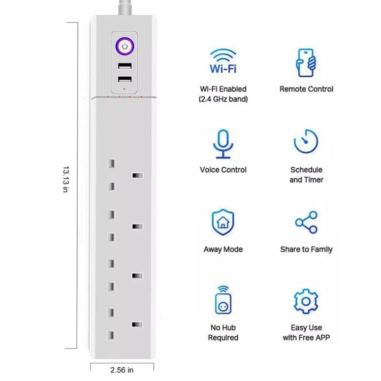WiFi 10A SM-SO306-K 4 Holes + 2 USB Multi-purpose Smart Power Strip, UK Plug - Smart Socket by buy2fix | Online Shopping UK | buy2fix
