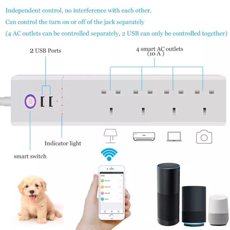 WiFi 16A SM-SO306-K 4 Holes + 2 USB Multi-purpose Smart Power Strip, UK Plug - Smart Socket by buy2fix | Online Shopping UK | buy2fix