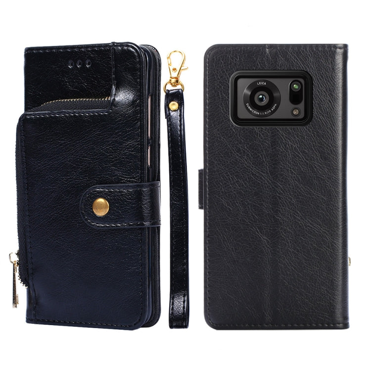 For Sharp Aquos R6 Zipper Bag Leather Phone Case(Black) - More Brand by buy2fix | Online Shopping UK | buy2fix