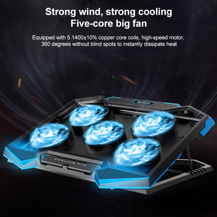5 Fan 2 USB Lifting Folding Laptop Cooling Stand(Black Blue) - Fan Cooling by buy2fix | Online Shopping UK | buy2fix