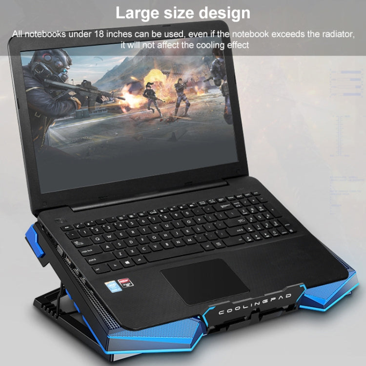 5 Fan 2 USB Lifting Folding Laptop Cooling Stand(Black Blue) - Fan Cooling by buy2fix | Online Shopping UK | buy2fix