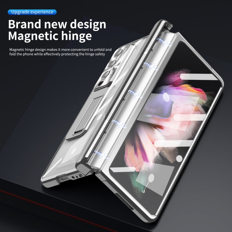For Samsung Galaxy Z Fold3 5G Magnetic Hinges Plating Phone Case with Holder(Silver) by buy2fix