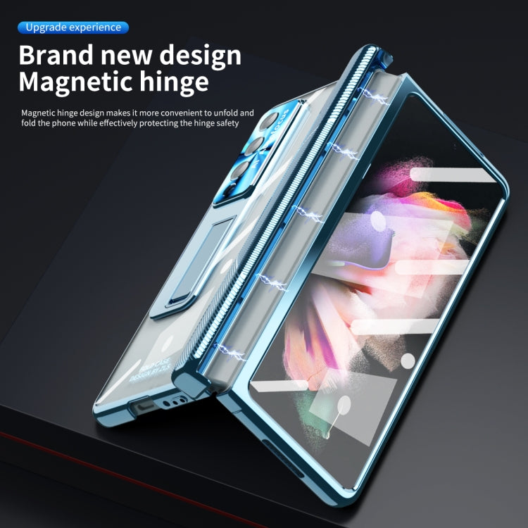 For Samsung Galaxy Z Fold3 5G Magnetic Hinges Plating Phone Case with Holder(Blue) by buy2fix