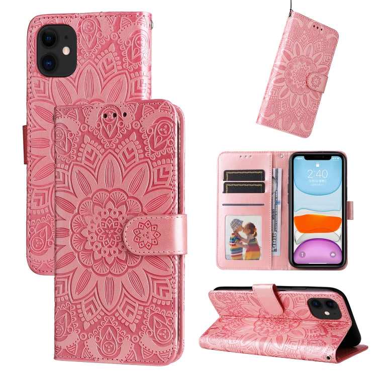For iPhone 11 Embossed Sunflower Leather Phone Case (Pink) - iPhone 11 Cases by buy2fix | Online Shopping UK | buy2fix