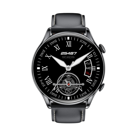 X5 1.32 Inch Round Screen Leather Strap Smart Health Watch Supports Body Temperature Monitoring, ECG Monitoring, Blood Pressure(Black) by buy2fix