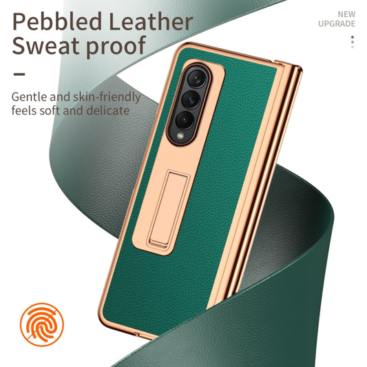 For Samsung Galaxy Z Fold4 Litchi Texture Leather Hinged Electroplated Phone Case with Pen(Green) by buy2fix