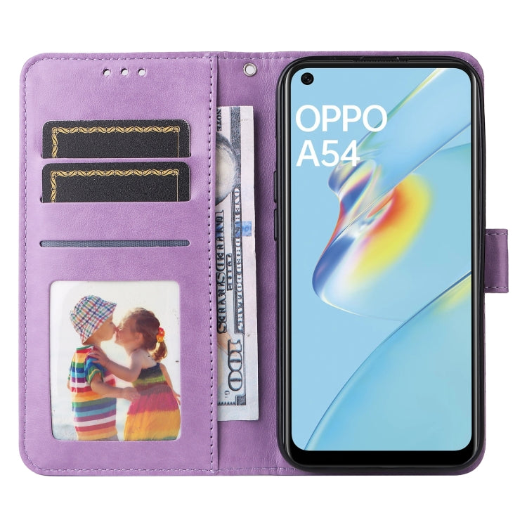 For OPPO A54 4G / A16 / A16s / A55 4G Embossed Sunflower Leather Phone Case(Purple) - OPPO Cases by buy2fix | Online Shopping UK | buy2fix