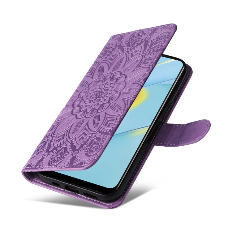 For OPPO A54 4G / A16 / A16s / A55 4G Embossed Sunflower Leather Phone Case(Purple) - OPPO Cases by buy2fix | Online Shopping UK | buy2fix