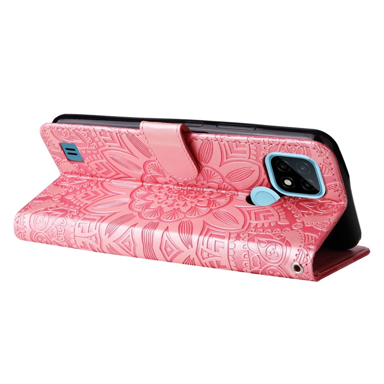 For OPPO Realme C21 / C21Y Embossed Sunflower Leather Phone Case(Rose Gold) - Realme Cases by buy2fix | Online Shopping UK | buy2fix