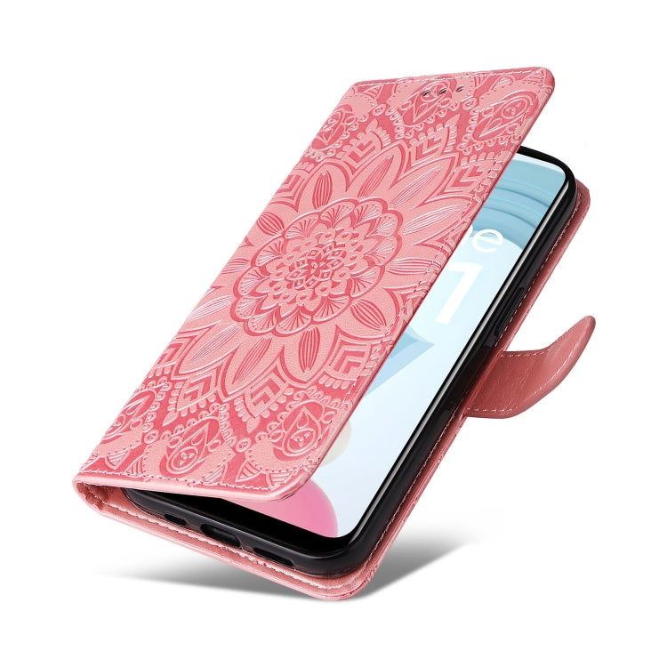 For OPPO Realme C21 / C21Y Embossed Sunflower Leather Phone Case(Rose Gold) - Realme Cases by buy2fix | Online Shopping UK | buy2fix
