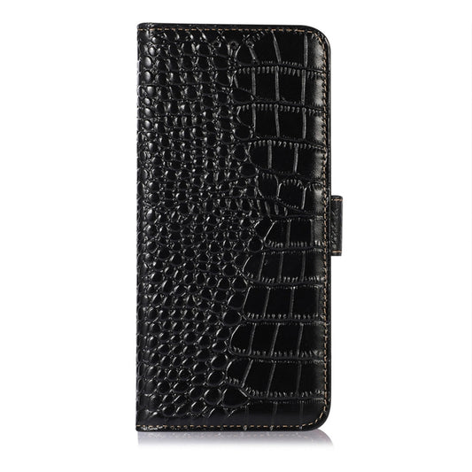 For Samsung Galaxy M13 4G Global Crocodile Top Layer Cowhide Leather Phone Case(Black) by buy2fix