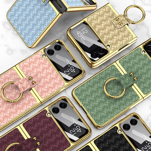 For Samsung Galaxy Z Flip4 GKK Weave Texture Electroplating Protective Phone Case(Rose Gold) by GKK