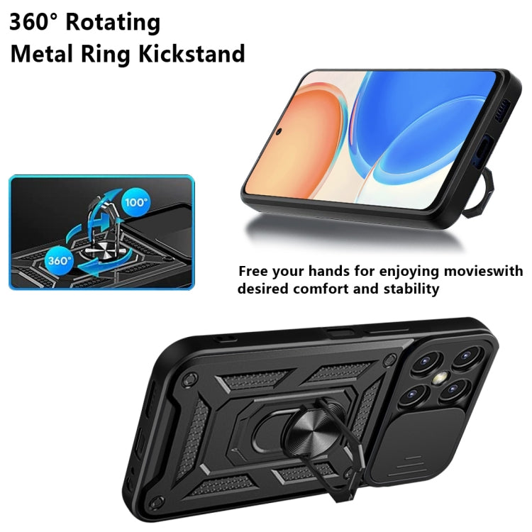 For Honor X8 Sliding Camera Design TPU + PC Phone Case(Black) - Honor Cases by buy2fix | Online Shopping UK | buy2fix