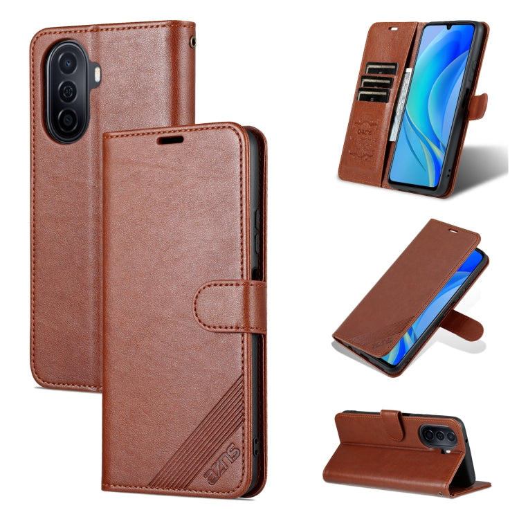For Huawei Enjoy 50/Nova Y70/Nova Y70 Plus AZNS Sheepskin Texture Flip Leather Phone Case(Brown) - Huawei Cases by AZNS | Online Shopping UK | buy2fix