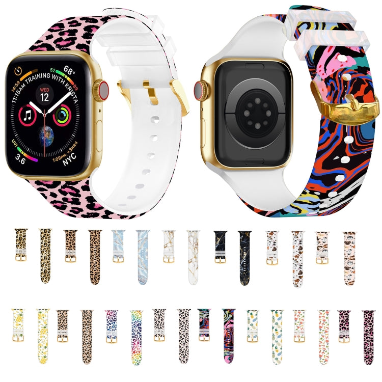Square Buckle Color Printing Watch Band For Apple Watch Series 9&8&7 41mm / SE 3&SE 2&6&SE&5&4 40mm / 3&2&1 38mm(Marble 1) by buy2fix