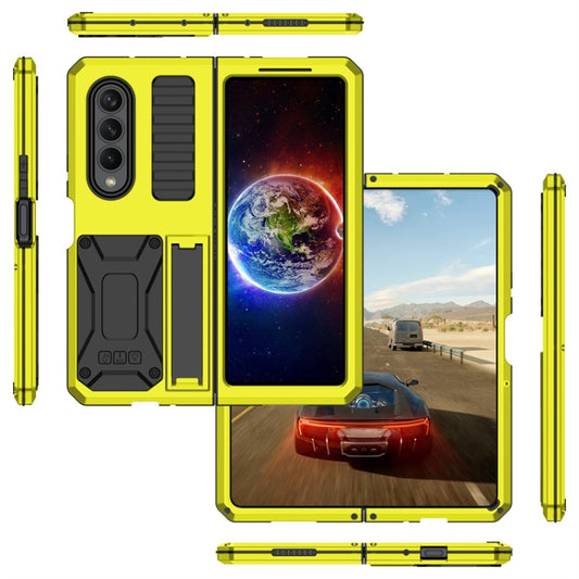 For Samsung Galaxy Z Fold4 Metal Shock-proof Phone Case With Holder(Yellow) by buy2fix