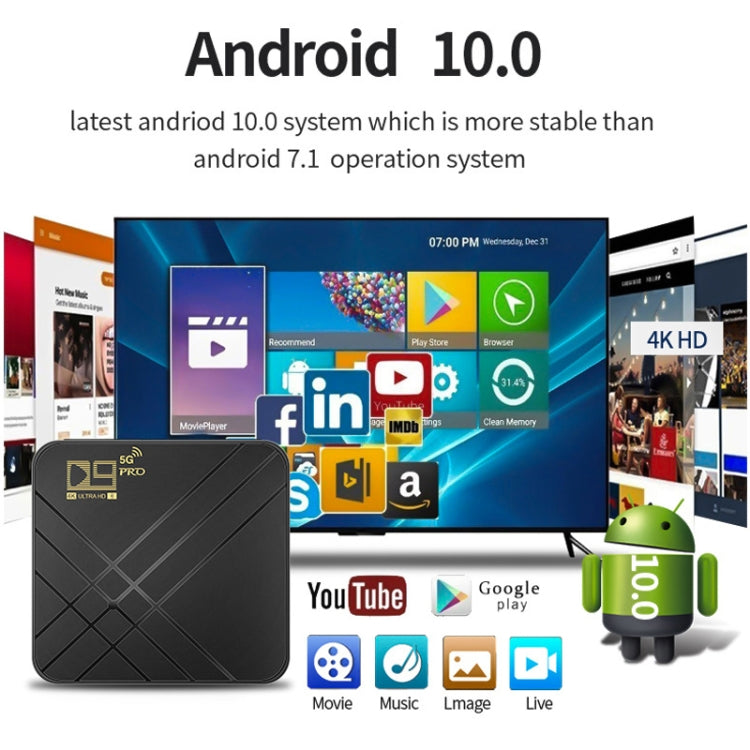 D9 PRO 2.4G/5G WIFI 4K HD Android TV Box, Memory:8GB+128GB(EU Plug) - Amlogic S905 by buy2fix | Online Shopping UK | buy2fix