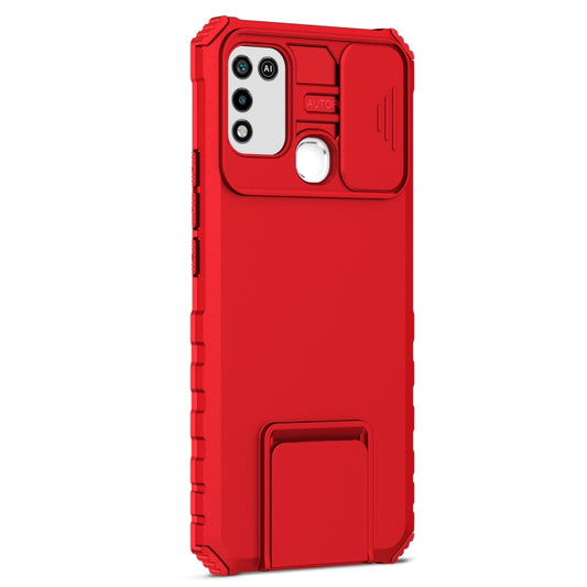 For Infinix Hot 10 Play/11 Play Stereoscopic Holder Sliding Camshield Phone Case(Red) by buy2fix
