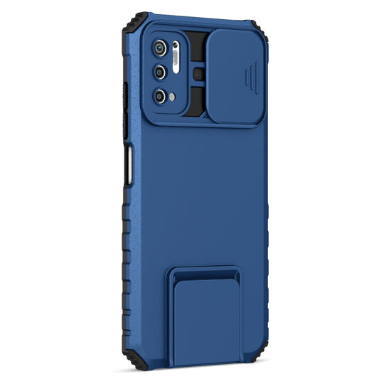For Xiaomi Redmi Note 10 5G Stereoscopic Holder Sliding Camshield Phone Case(Blue) by buy2fix