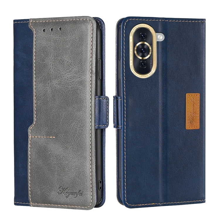For Huawei nova 10 Contrast Color Side Buckle Leather Phone Case(Blue+Grey) - Huawei Cases by buy2fix | Online Shopping UK | buy2fix