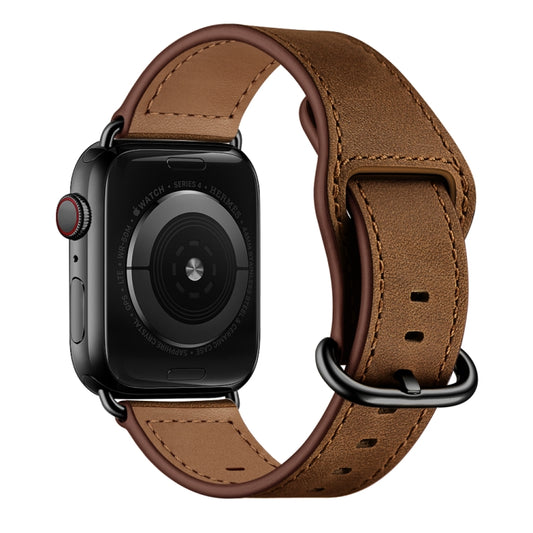 Genuine Leather Watch Band For Apple Watch Ultra 49mm&Watch Ultra 2 49mm / Series 9&8&7 45mm / SE 3&SE 2&6&SE&5&4 44mm / 3&2&1 42mm(Dark Brown Crazy Horse Texture) by buy2fix