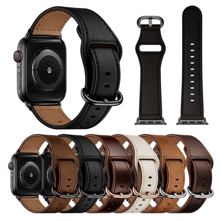 Genuine Leather Watch Band For Apple Watch Ultra 49mm&Watch Ultra 2 49mm / Series 9&8&7 45mm / SE 3&SE 2&6&SE&5&4 44mm / 3&2&1 42mm(Dark Brown Needle Texture) by buy2fix