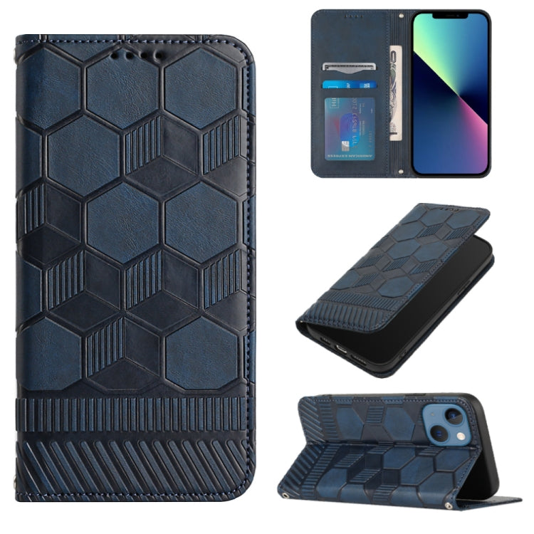 For iPhone 13 Football Texture Magnetic Leather Flip Phone Case(Dark Blue) - iPhone 13 Cases by buy2fix | Online Shopping UK | buy2fix