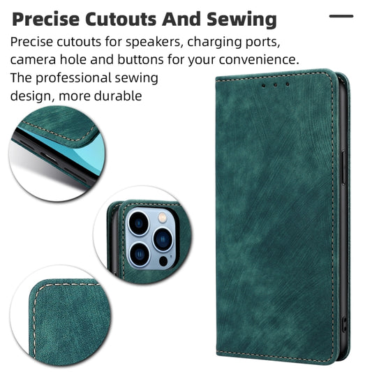 For iPhone 13 Pro Max RFID Anti-theft Brush Magnetic Leather Phone Case (Green) by buy2fix