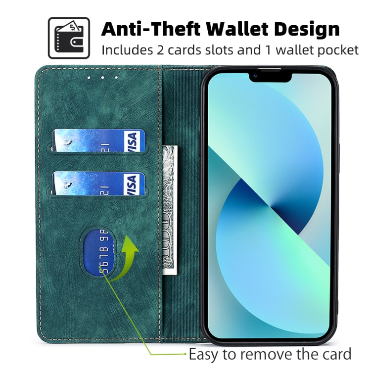 For iPhone 13 Pro Max RFID Anti-theft Brush Magnetic Leather Phone Case (Green) - iPhone 13 Pro Max Cases by buy2fix | Online Shopping UK | buy2fix