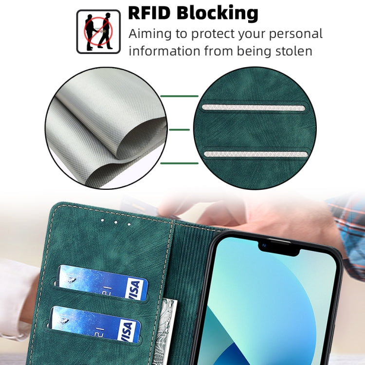 For iPhone 13 Pro Max RFID Anti-theft Brush Magnetic Leather Phone Case (Green) - iPhone 13 Pro Max Cases by buy2fix | Online Shopping UK | buy2fix
