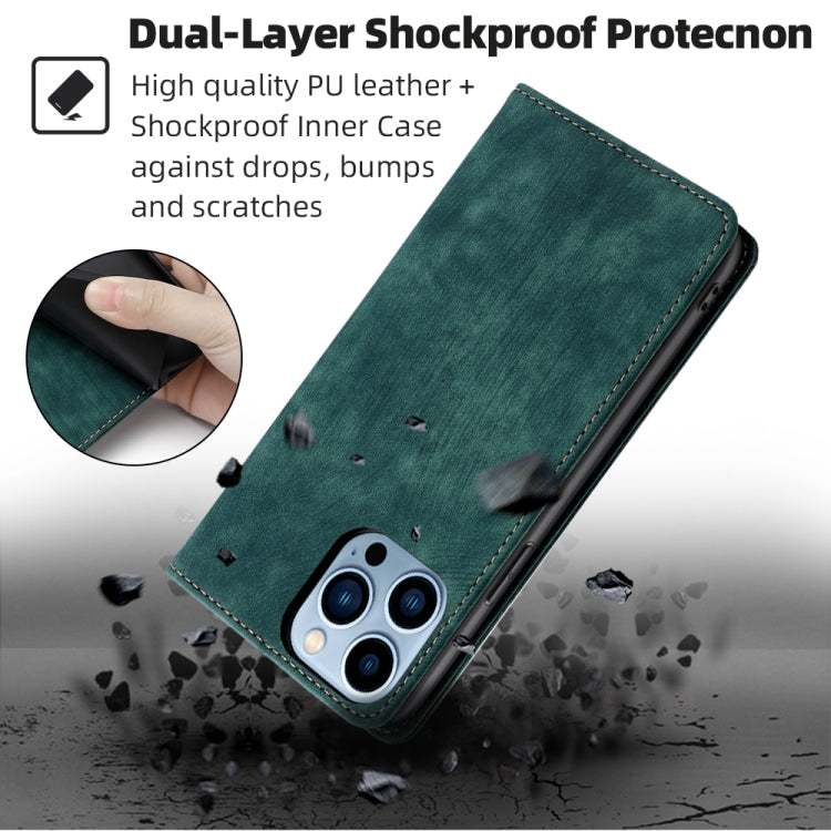 For iPhone 13 Pro Max RFID Anti-theft Brush Magnetic Leather Phone Case (Green) - iPhone 13 Pro Max Cases by buy2fix | Online Shopping UK | buy2fix