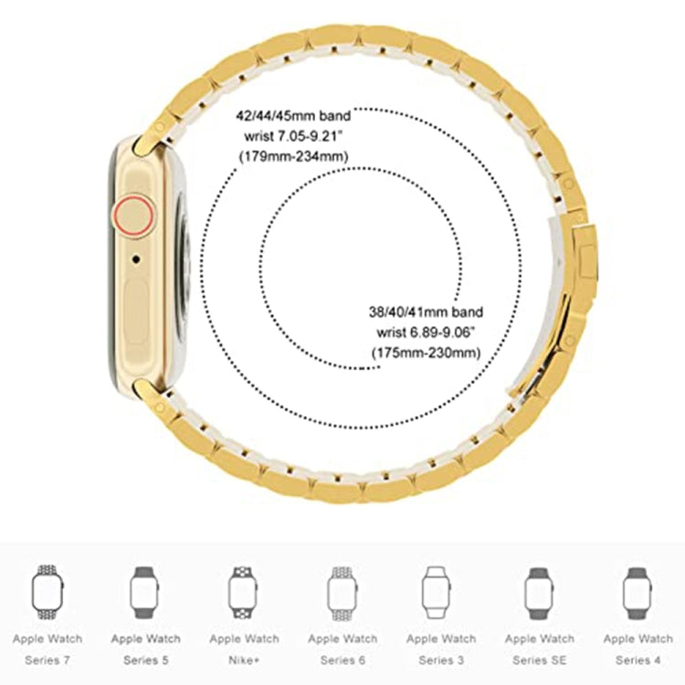 5-bead Stainless Steel Watch Band For Apple Watch Series 9&8&7 41mm / SE 3&SE 2&6&SE&5&4 40mm / 3&2&1 38mm(Gold) - Watch Bands by buy2fix | Online Shopping UK | buy2fix