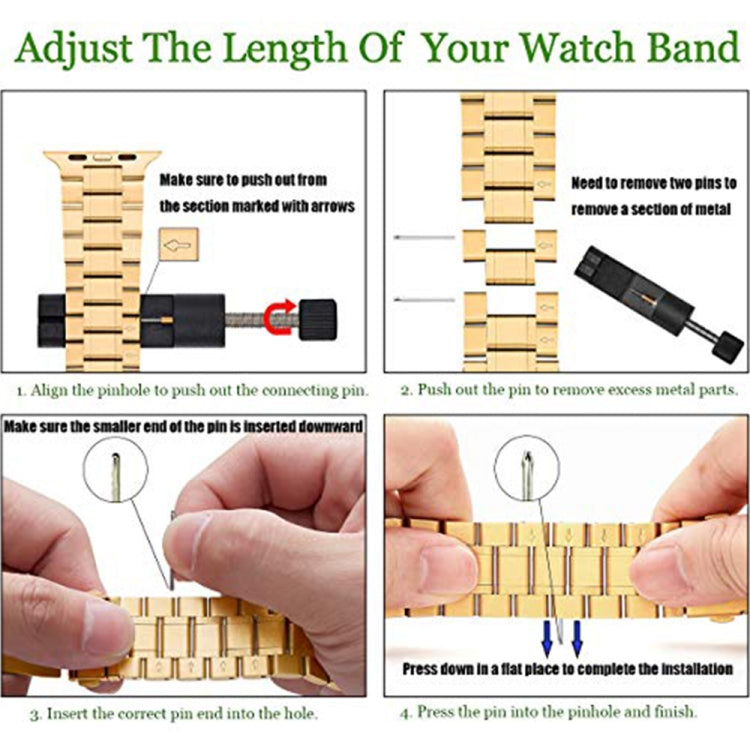 5-bead Stainless Steel Watch Band For Apple Watch Series 9&8&7 41mm / SE 3&SE 2&6&SE&5&4 40mm / 3&2&1 38mm(Gold) - Watch Bands by buy2fix | Online Shopping UK | buy2fix
